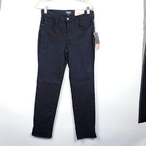 NYDJ women 2 slim straight dark wash denim stretchy jeans split ankle curves 360